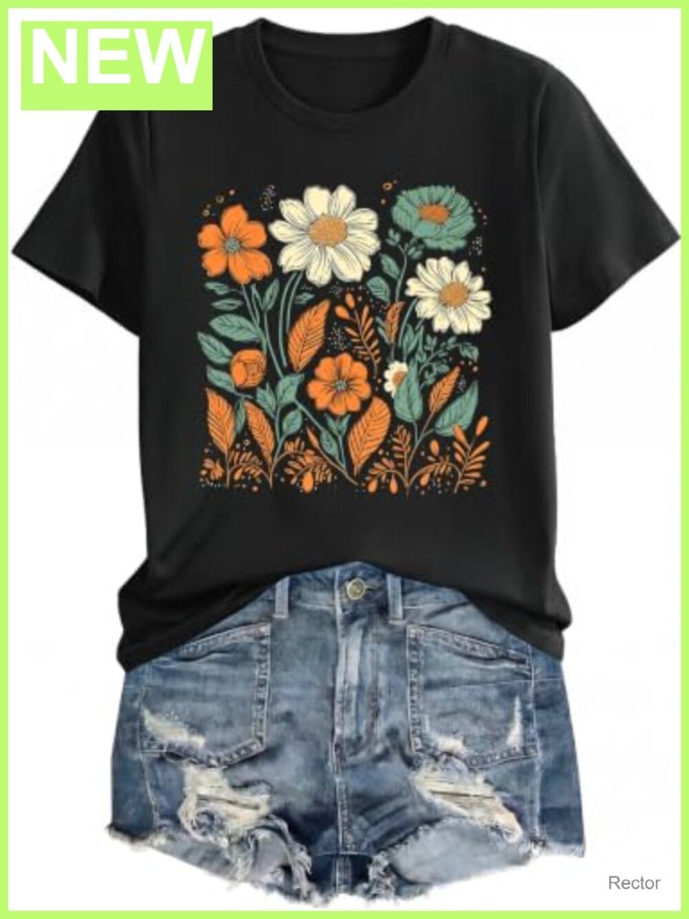 Womens Boho Floral Graphic Tee Short Sleeve Crew Neck Vintage Top